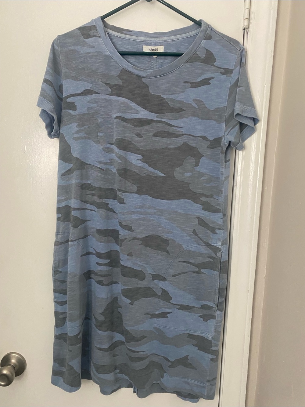 Splendid Women’s Grey Blue Camo Midi Dress Short Sleeve